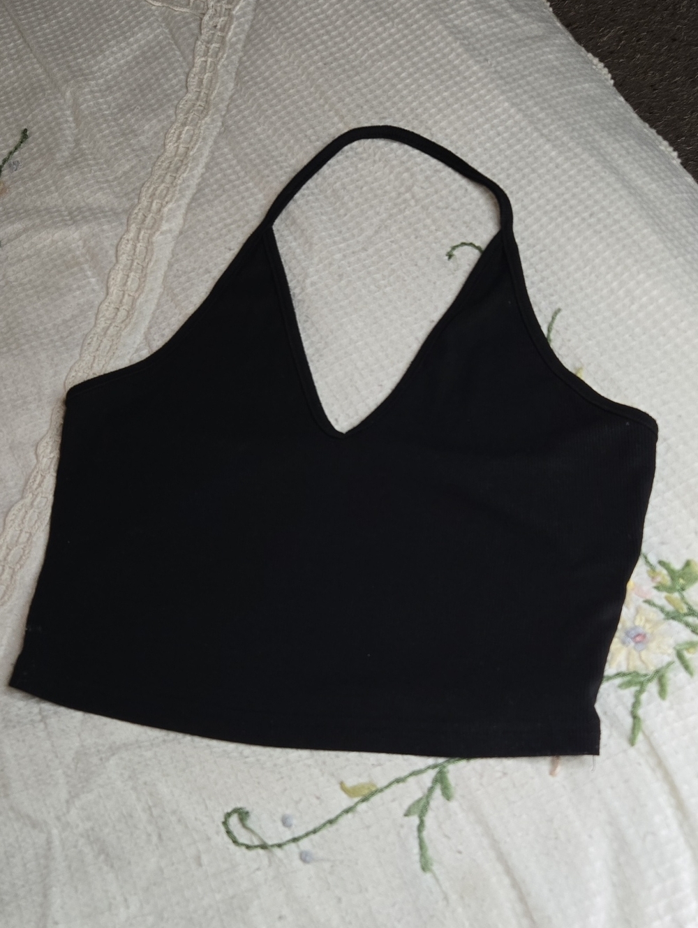 Women's Black V-Neck Halter Crop Top